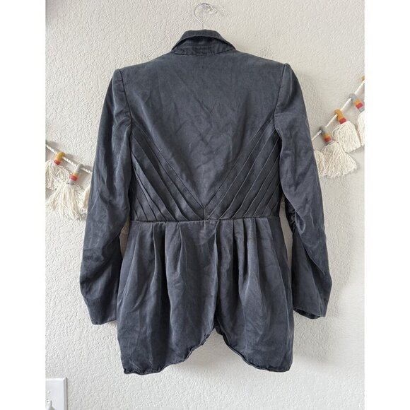 Alice + Olivia 100% Silk Navy Hook Eye Ruched Blazer Jacket Office Victorian S - Picture 2 of 11